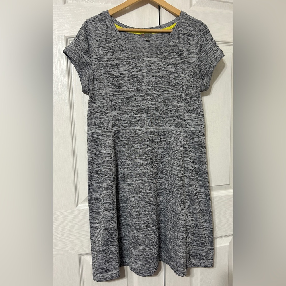 TALBOTS Women’s Gray Knit Dress Athleisure Pullover Short Sleeve Size Petite L